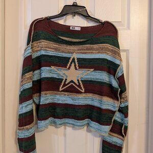 SO Cropped Striped Star Sweater